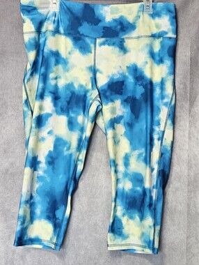 DSG Leggings 2XL Womens Blue White Tie Dye Capri Cropped Yoga Pants Athletic